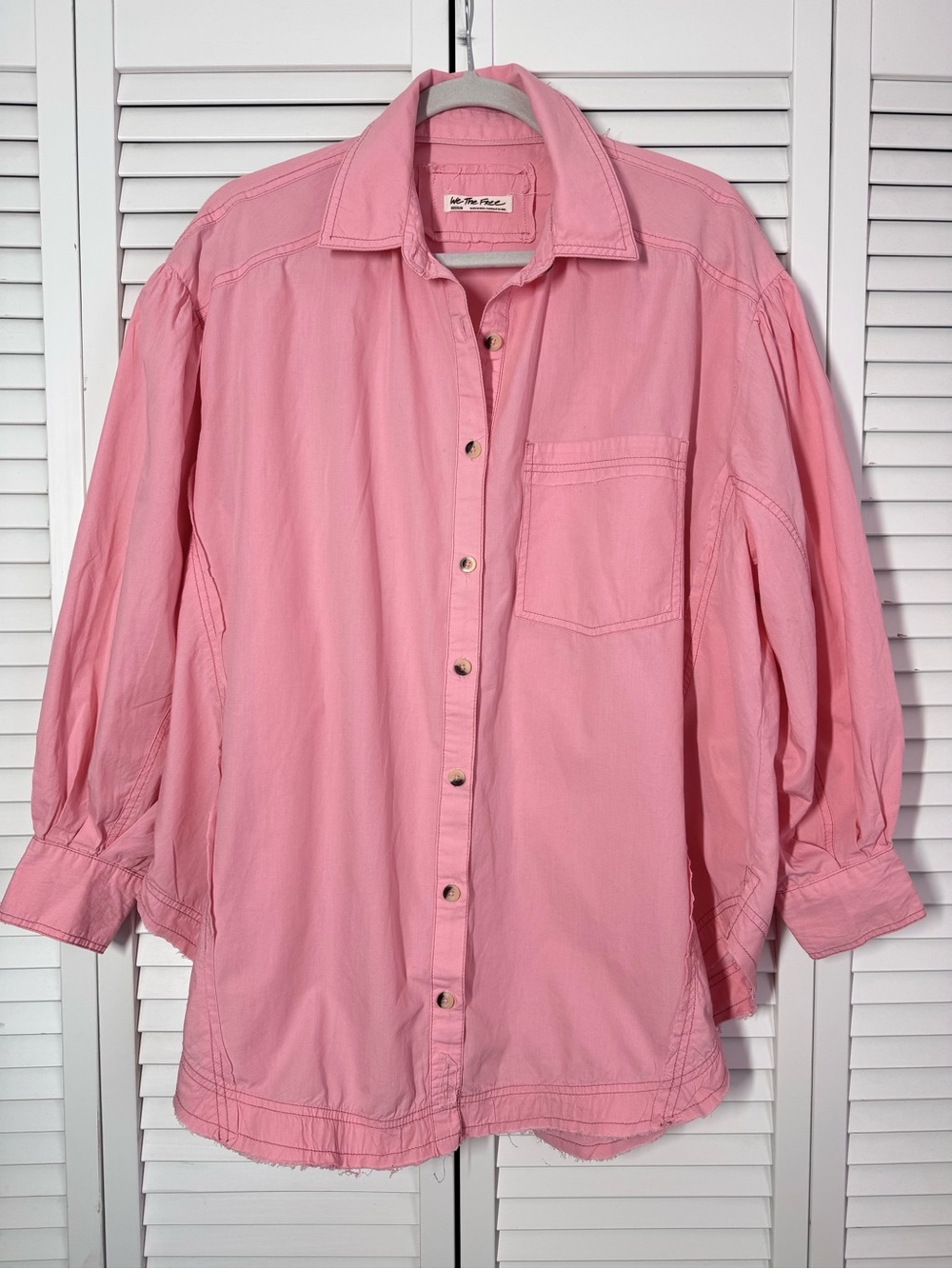We The Free Happy Hour Solid Poplin Top Pink Free People Oversized Medium - Picture 3 of 11